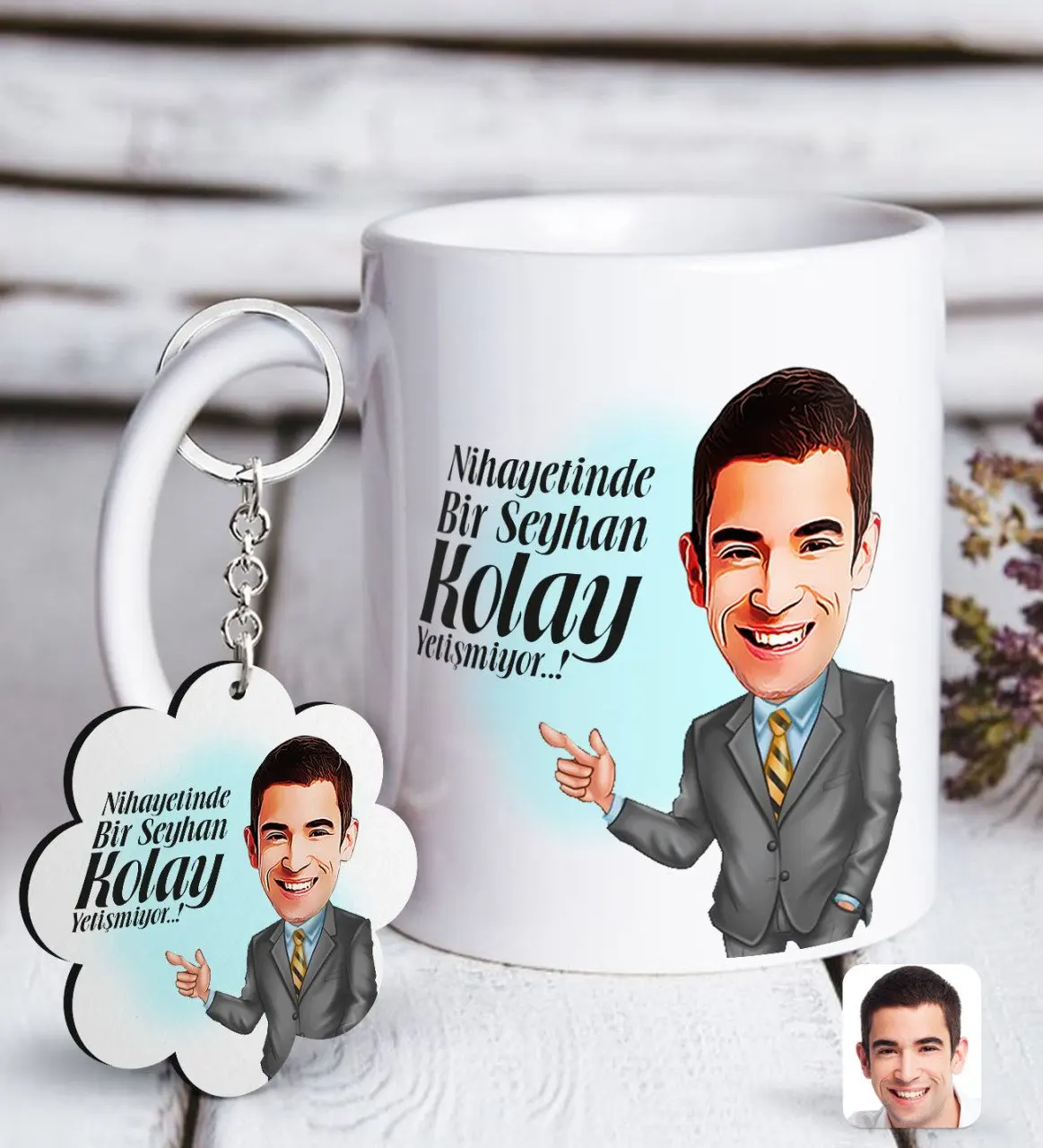 

Персонализированная Мужская Легко растущая карикатура белая кружка и брелок в подарок Seti-2