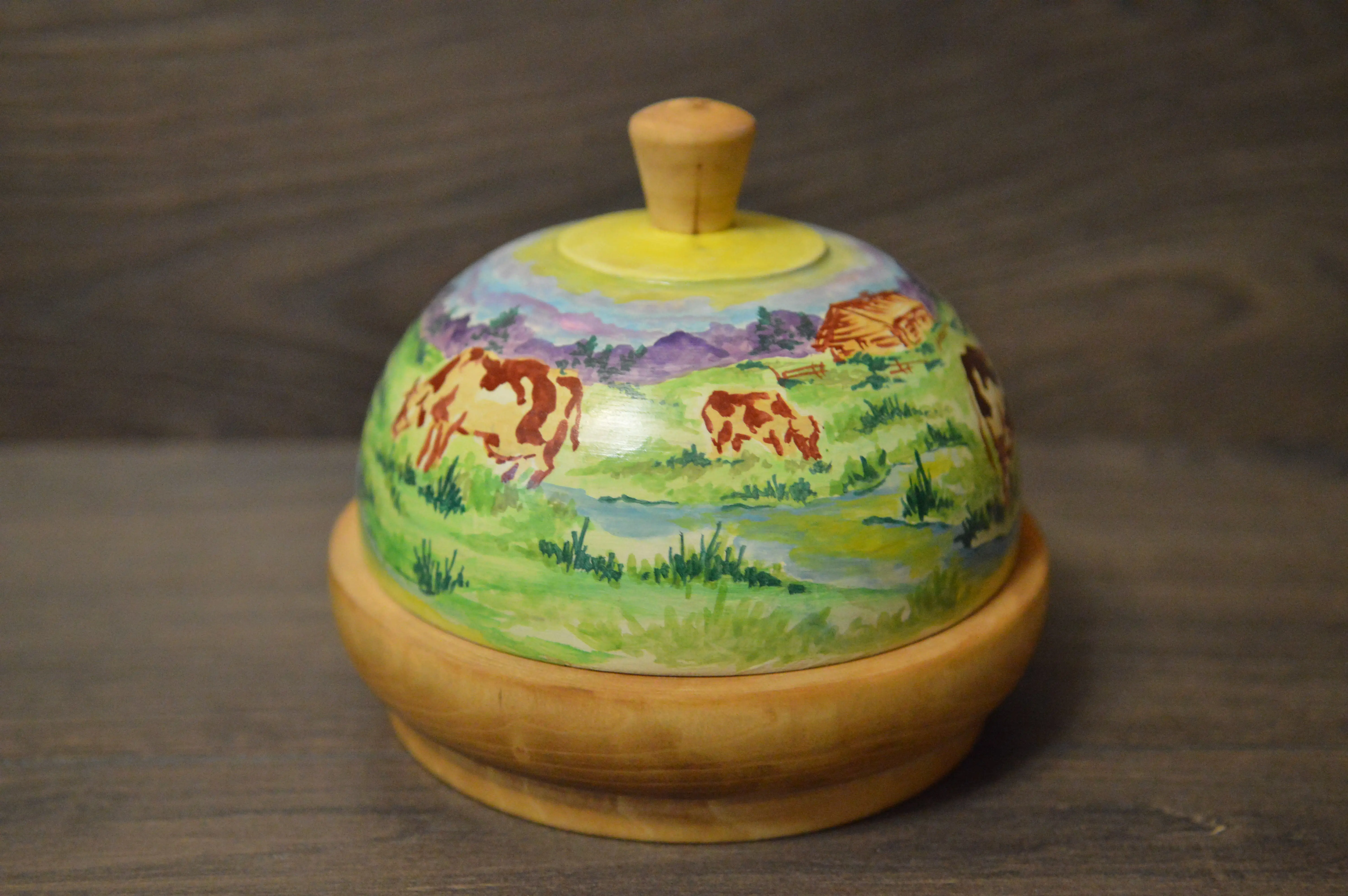 Butter dish made of natural wood Author's hand-painted Exclusive Made in Russia |