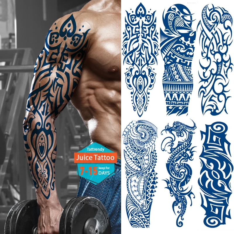 

Juice Ink Lasting Tattoos Stickers On The Body Art Temporary Tattoo Sleeve Designs Full Arm Waterproof Tattoos For Men Women