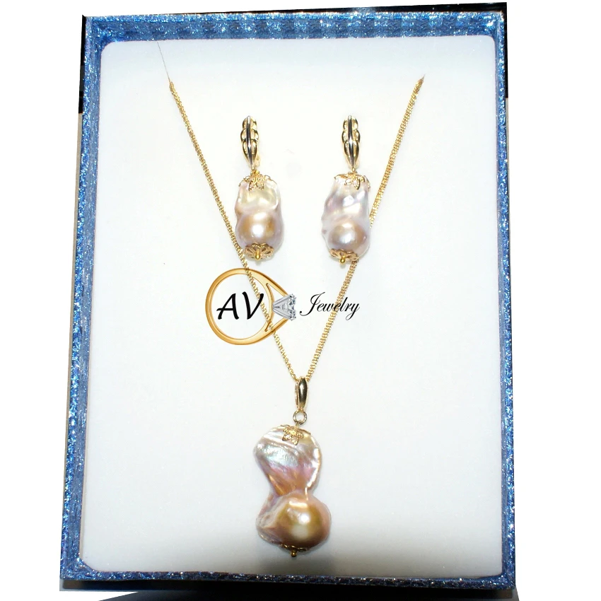 Ювелирный комплект натуральный жемчуг AV jewelry Серьги и подвеска с барочным