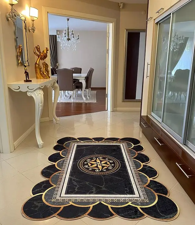 

Home Decoration Premium Living Room Rug Modern Design Laser Cut Slip-Resistant Outsole Synthetic Leather Foal Feather Fabric