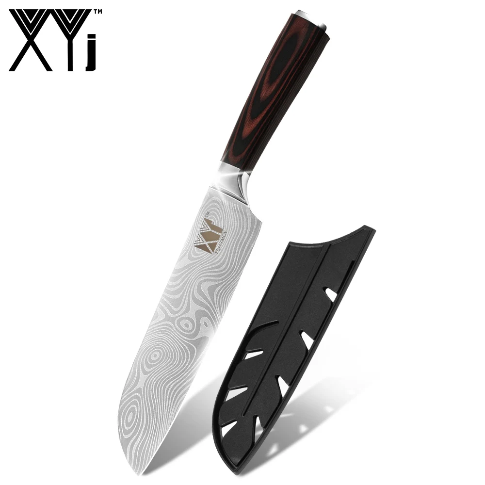 Нож Santoku 7 дюймов кухонный нож Прочный острый 7CR17 из нержавеющей стали Дамасские