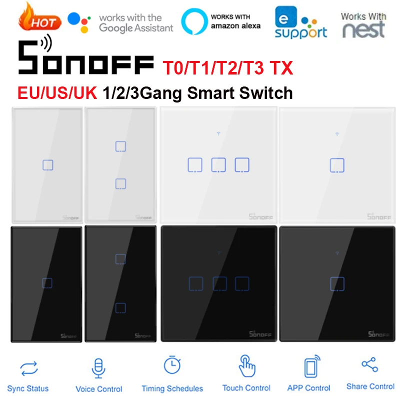 SONOFF T1/T2/T3/T0 ЕС/Великобритания/США WiFi RF пульт дистанционного управления настенный