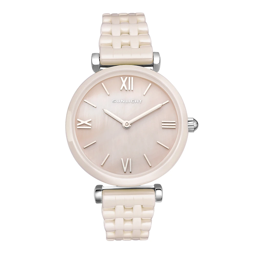 Керамические женские часы с перламутром на керамическом браслете SUNLIGHT|Женские