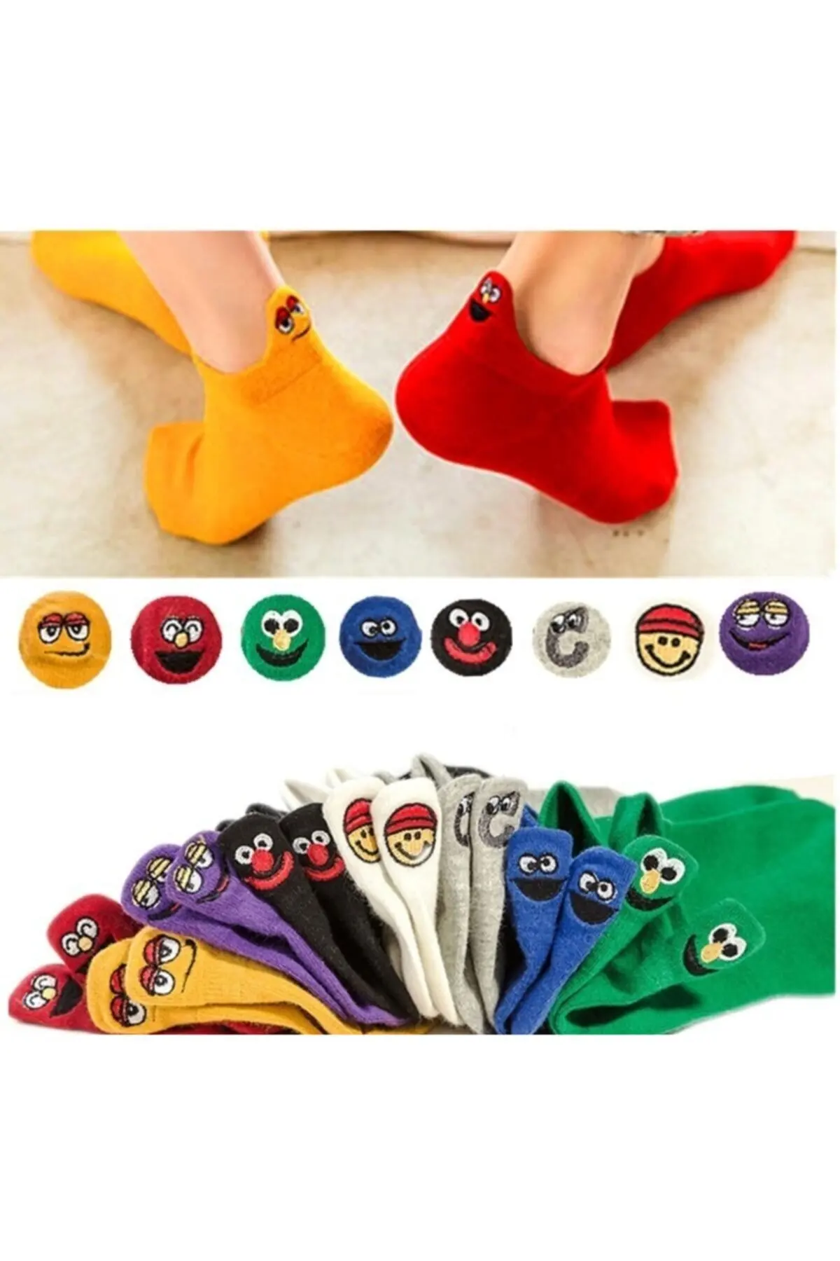 

8 Pack Unisex Colorful Emoji Embroidered Embroidered Socks