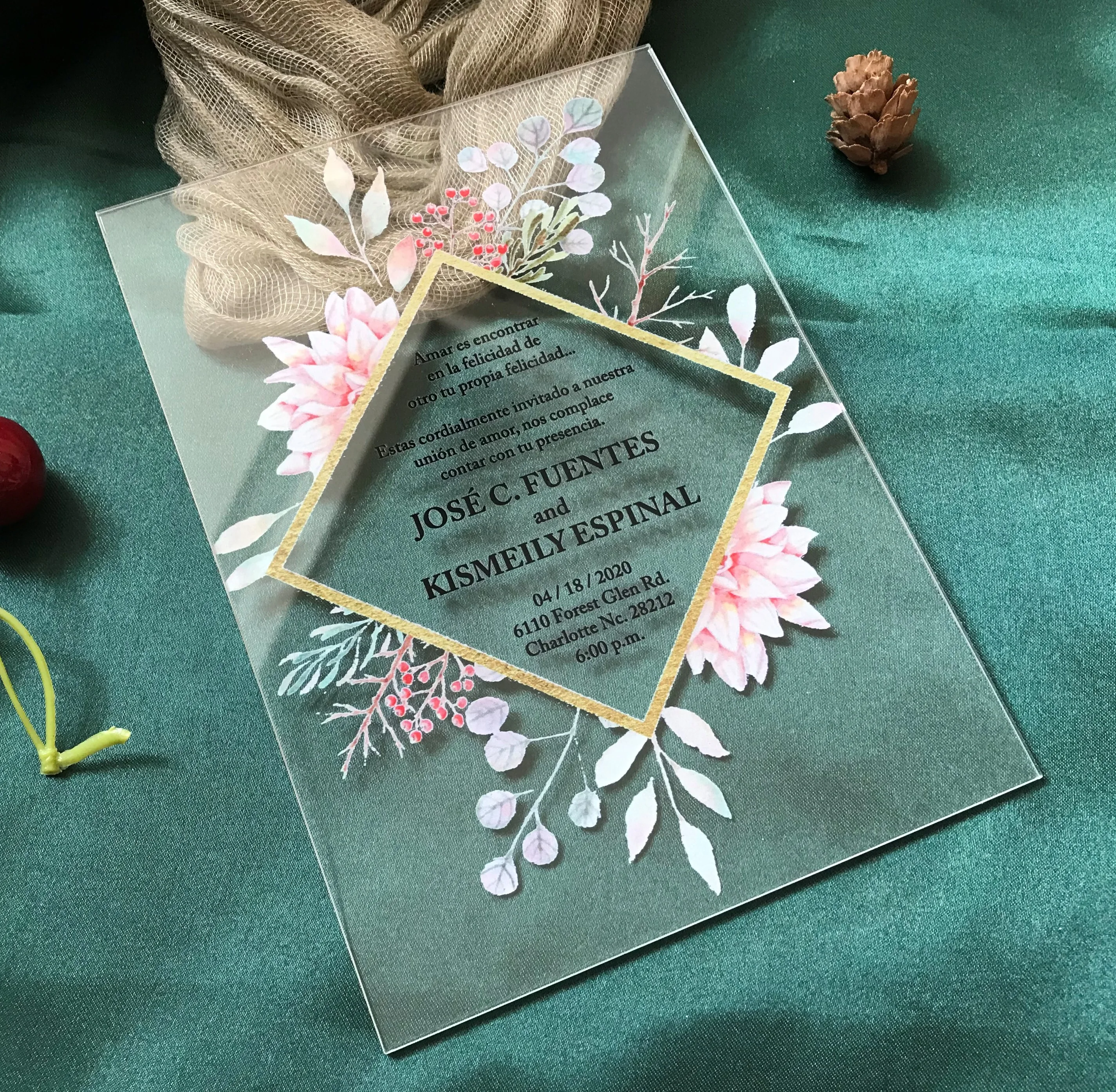 Бесплатная доставка 10 шт. акриловых свадебных приглашений с индивидуальным