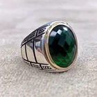 Мужское серебряное кольцо 925 пробы, турецкие ювелирные изделия, зеленый циркон, любой размер