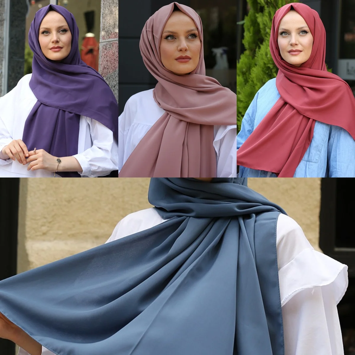 Women Silk Hijab Turban Scarf Shawl Wrap Solid Color Muslim Women's Fashion Islamic Clothing Musulman Headscarf 2021 New Wraps