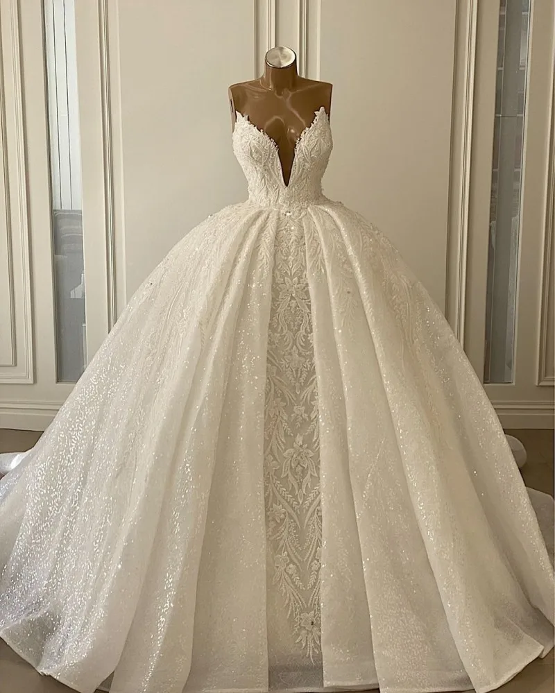 

Vestido De Noiva Princesa Ball Gown Wedding Dresses for Bride Lace Applique Pearls Sequin Corset Sweetheart Arabic Bridal Gowns