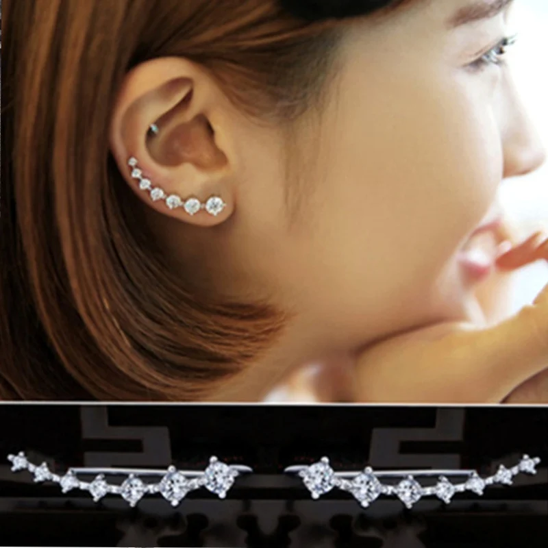 

S925 Fashion High Quality RhineStone Earcuff Elegant Long Ear Clip Jewelry Accessories Gifts Stud Earrings Ear Cuff for Women