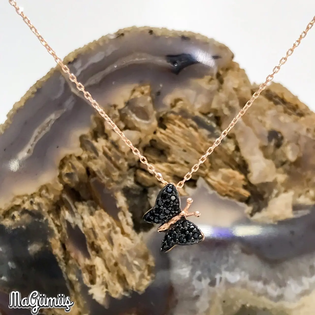 

Tiny New Stylish Black Butterfly Lady Silver Necklace