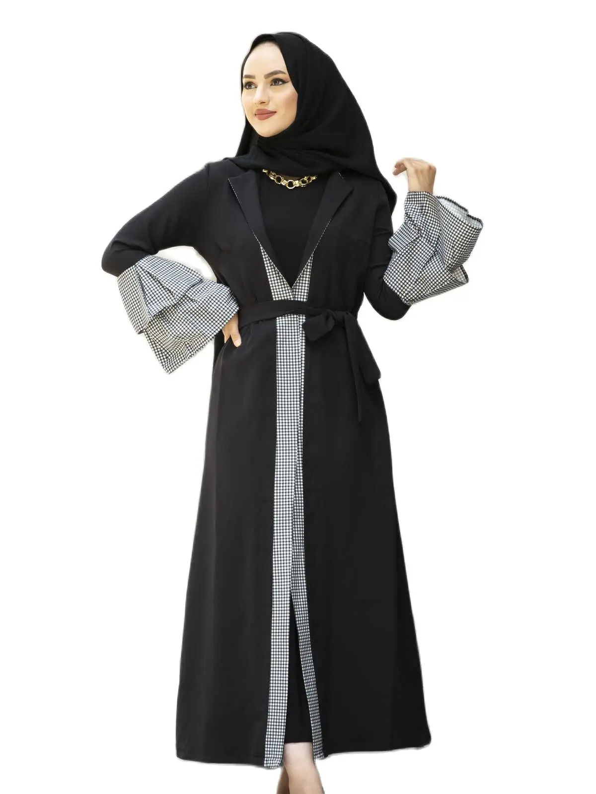

2022 Новое 4-сезонное черное платье Abaya Gingham Подробное платье-хиджаб Дубай Рамадан Кафтан Магазин в Турции Длинное роскошное мусульманское исл...