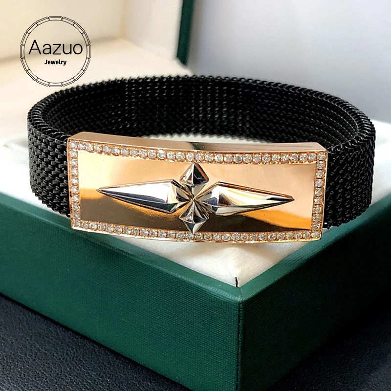 

Aazuo Hit Hot Real Pure Solid 18K Rose Gold Real Diamond Luxury Elastic Black Rope Bracelet For Man Upscale Trendy Wedding Party