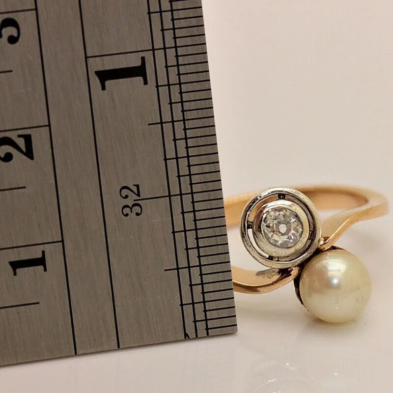 

ANTIQUE ORIGINAL 18K RUSSIAN DIAMOND AND PEARL DECORATED PRETTY RING brand luxury