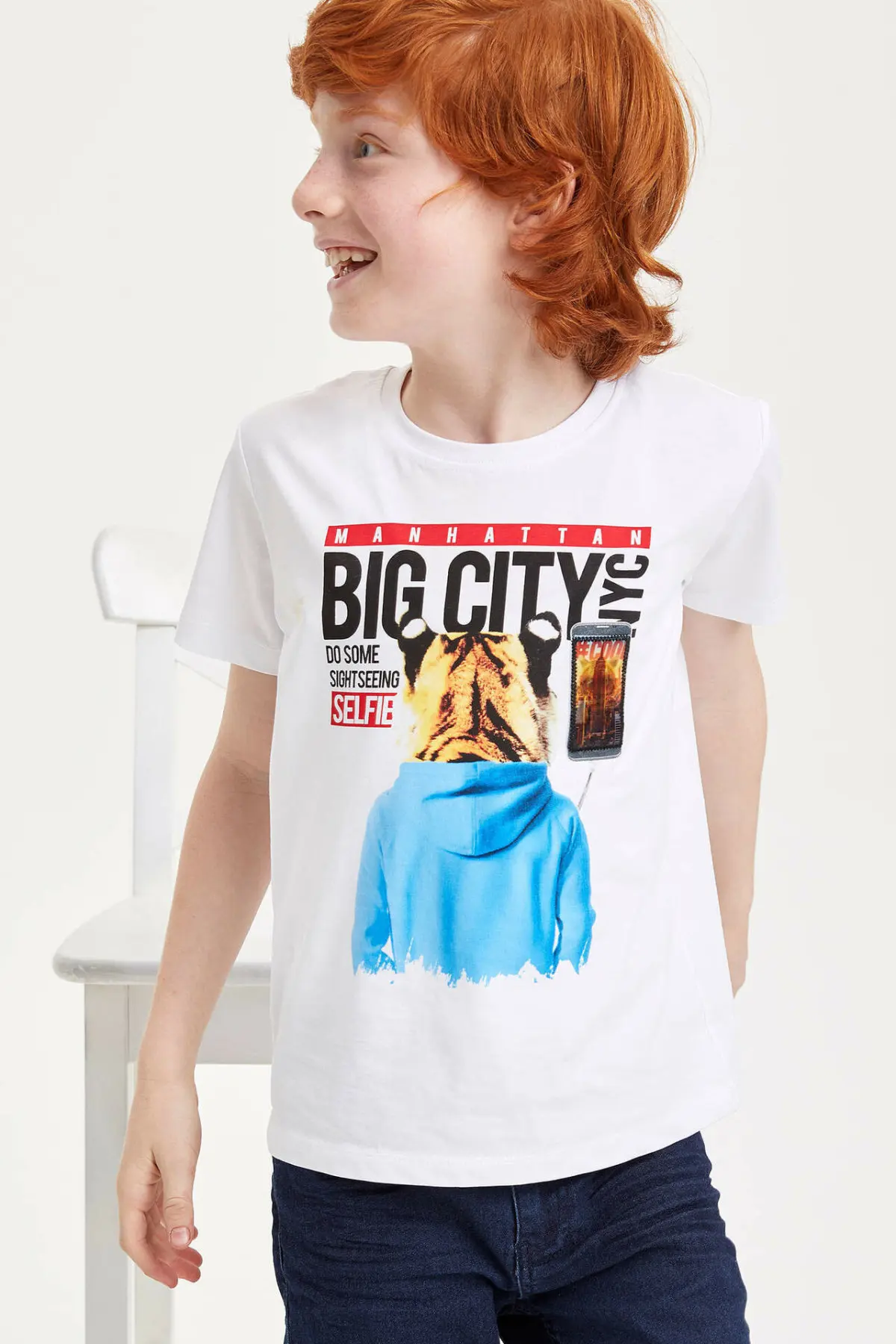 DeFacto/Новые модные топы с круглым вырезом для мальчиков Повседневная детская