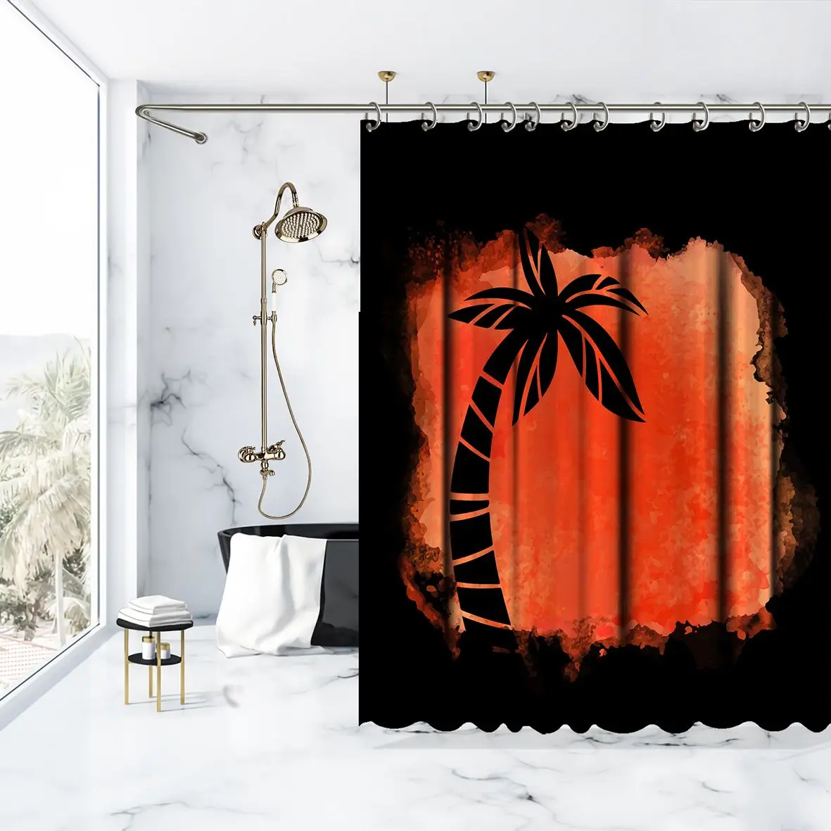 Занавеска для душа Кокосовая пальма и тропический остров океана летняя пляжная