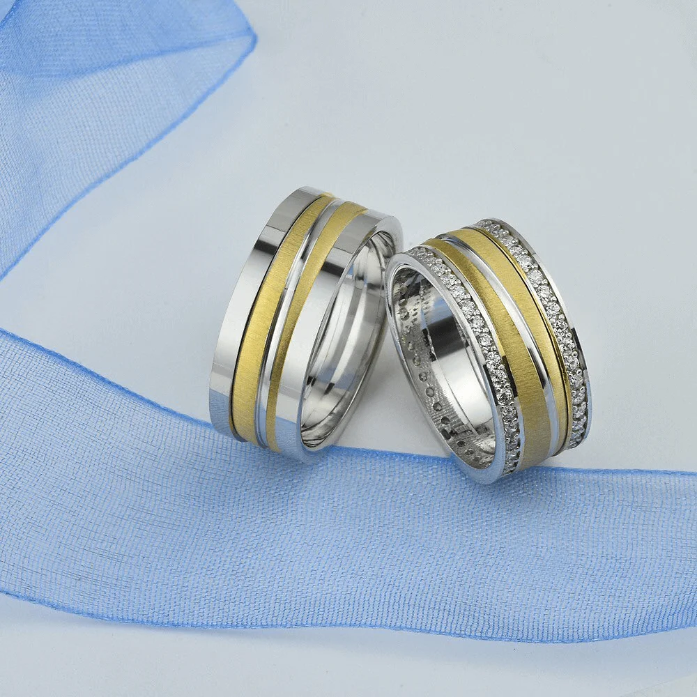 SILVERFONI 925 Sterling Real Silver Wedding Rings Set For Men And Women Jewelry Hand Made Anniversary Gift New Season Gold Plate