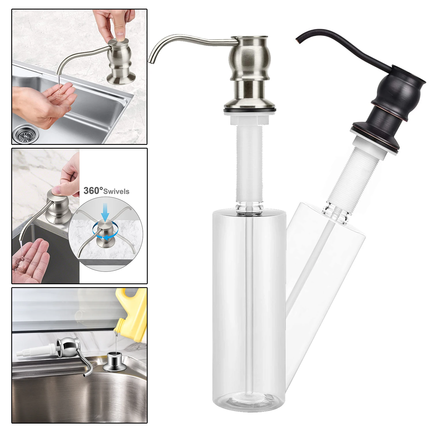 

Samodra Liquid Soap Dispenser With bottle Chrome/Nickel Brass Pump Head For Kitchen Sink Soap dispensers Kitchen Accessories