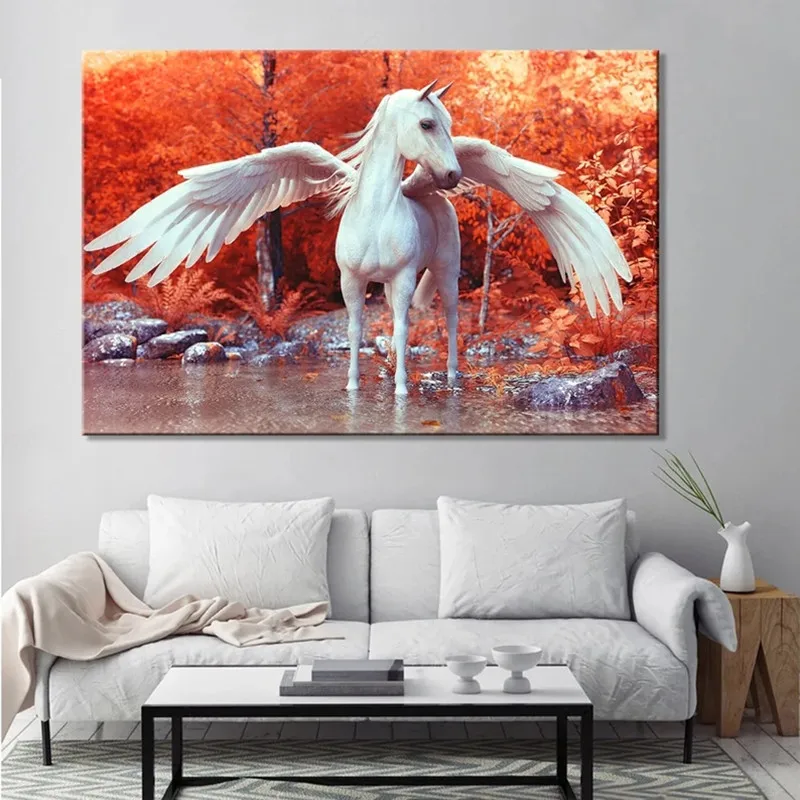 

Mythology Creatures Pegasus Canvas Painting Wall Art Fantasy Wolds Heaven Wings Horse Poster Prints Unicorn Animal Home Decor