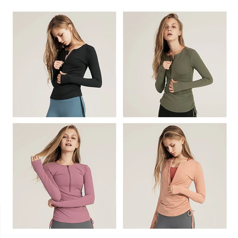 

Long Sleeve Sexy Yoga Shirts Sports T-Shirt Elastic and Quick-Drying Yoga Fitness Clothes Women Outdoor Running Tights