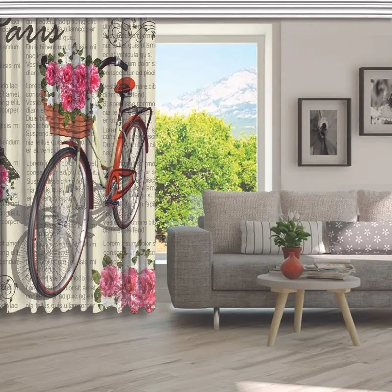 Занавес велосипедная корзина заполненная розами Эйфелева башня Париж