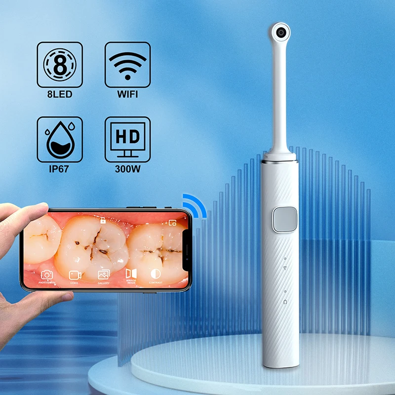 

Умная Беспроводная стоматологическая камера, встроенный Wi-Fi эндоскоп для полости рта с 8 светодиодный ными лампочками, стоматологический и...