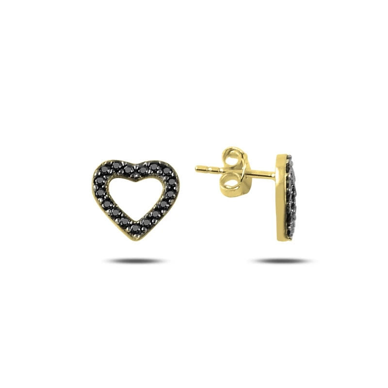 

Silver 925 Sterling Black Zircon Stone Heart Earrings