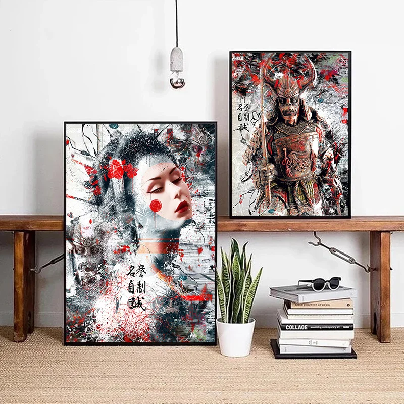 

Graffiti Japanese Samurai and Geisha Canvas Painting Wall Art Japan Traditional Culture Art Poster Prints For Bedroom Home Decor