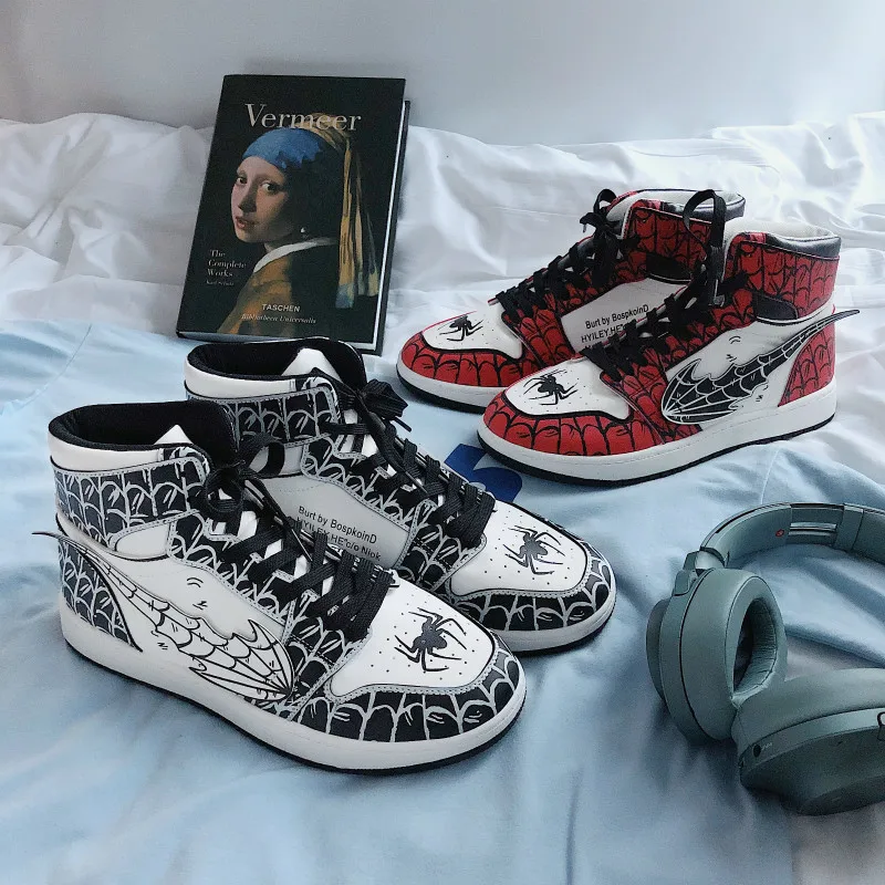 Кроссовки мужские высокие повседневная спортивная обувь с рисунком аниме паука