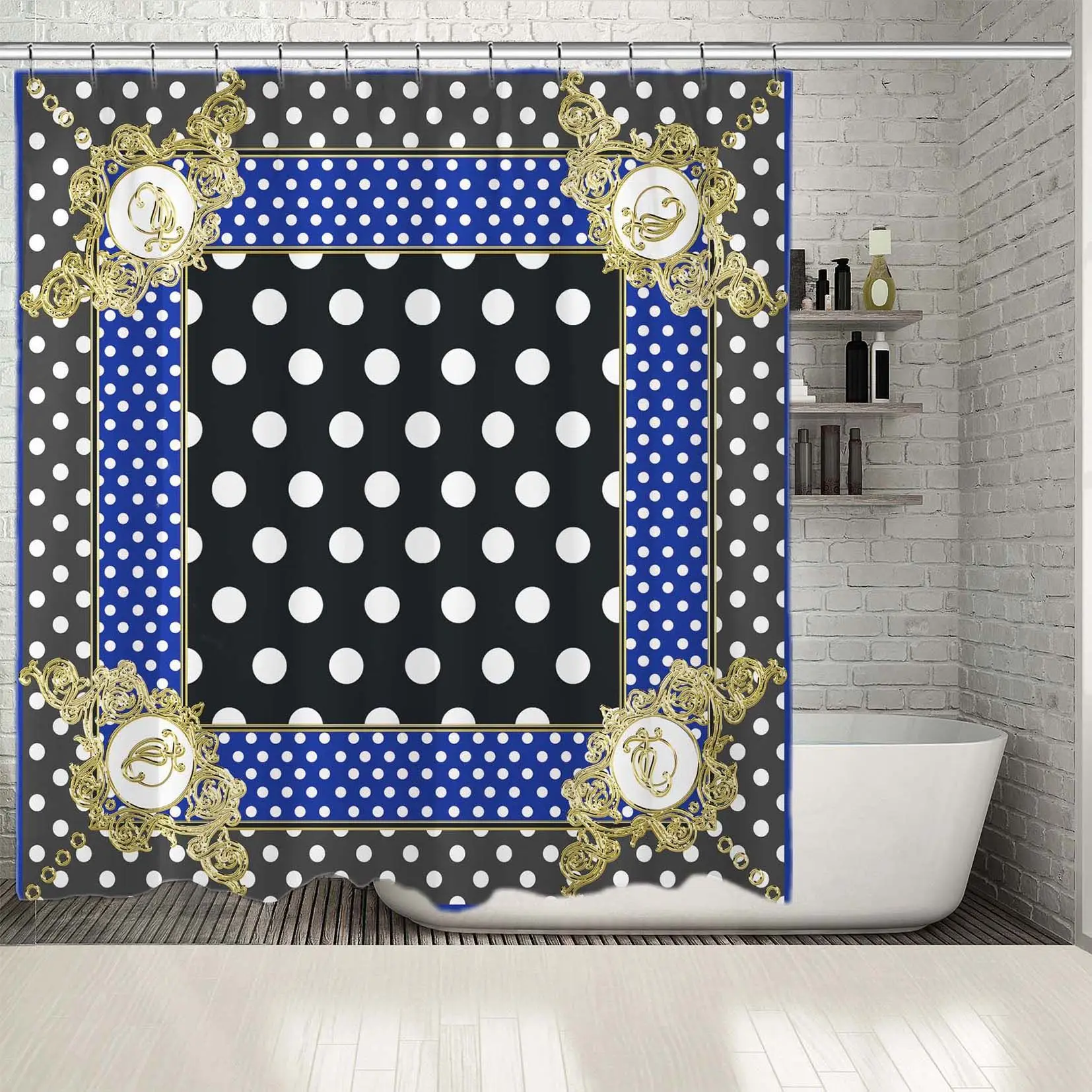 Занавеска для душа в горошек и с цветочным узором Классический стиль