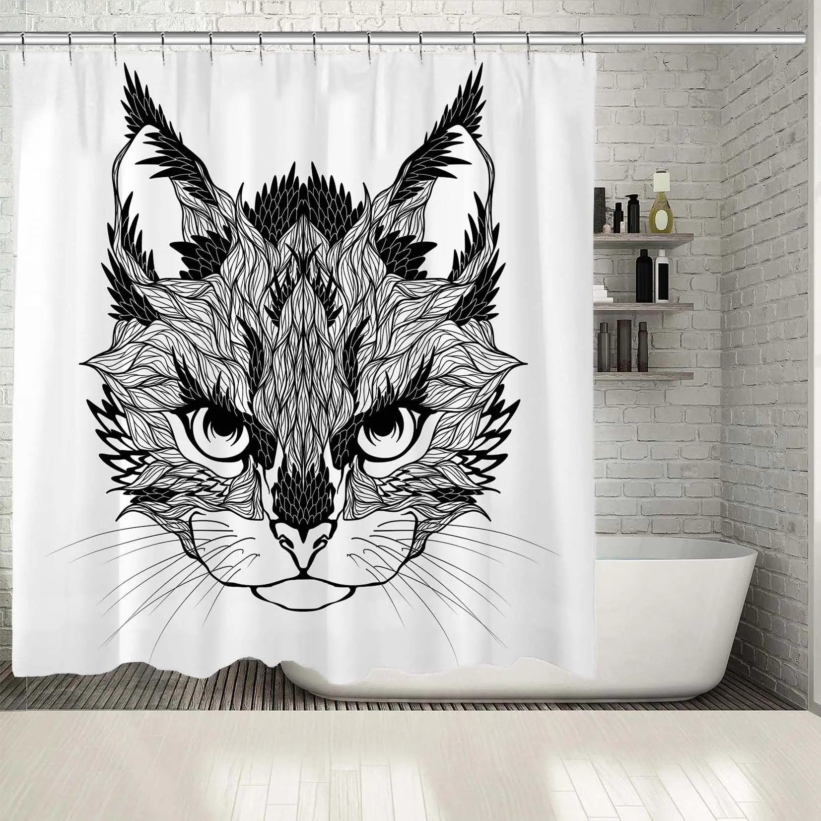 Занавеска для душа кошка голова портрет эскиз маска дикой природы тайна природа