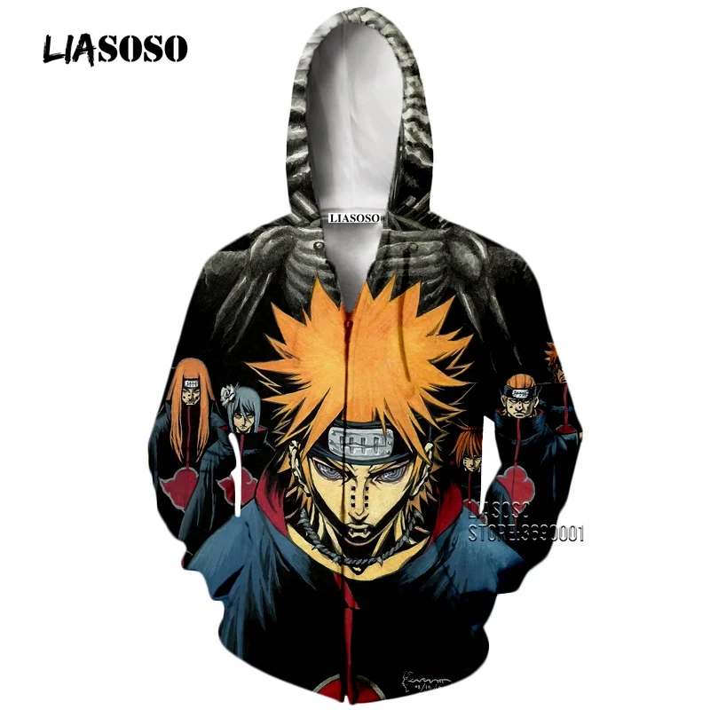 LIASOSO 3D принт унисекс аниме Наруто Akatsuki Учиха Итачи Дейдара боль толстовки с капюшоном Кофты на молнии X2650