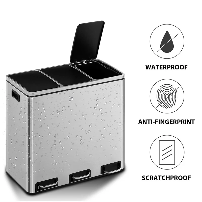 Мусорная корзина для гостиной кухни 14 галлонов мусорная с педалью из нержавеющей