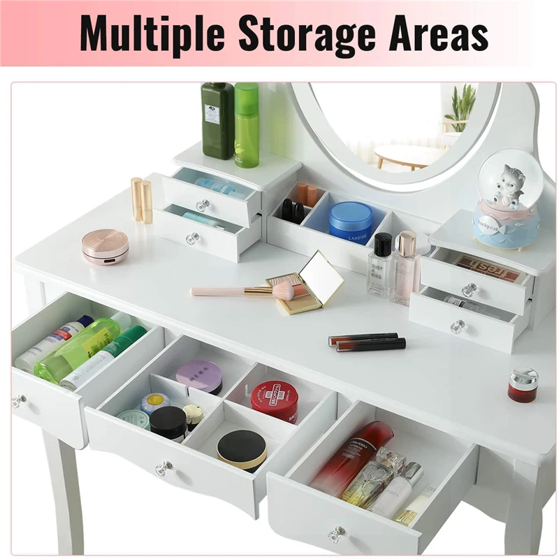 Набор туалетного столика с 7 ящиками и 1 подвижным ящиком для хранения деревянный