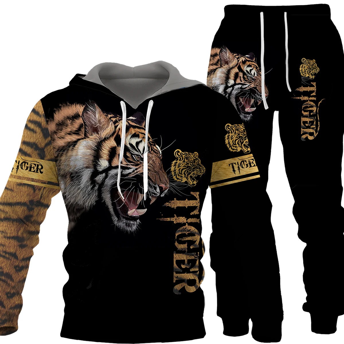 

Autumn Winter Cool Tiger the King 3D Printed Men's Tracksuit Sweatpants and Hoodie Set Sportswear Oversized Men Clothing Suit