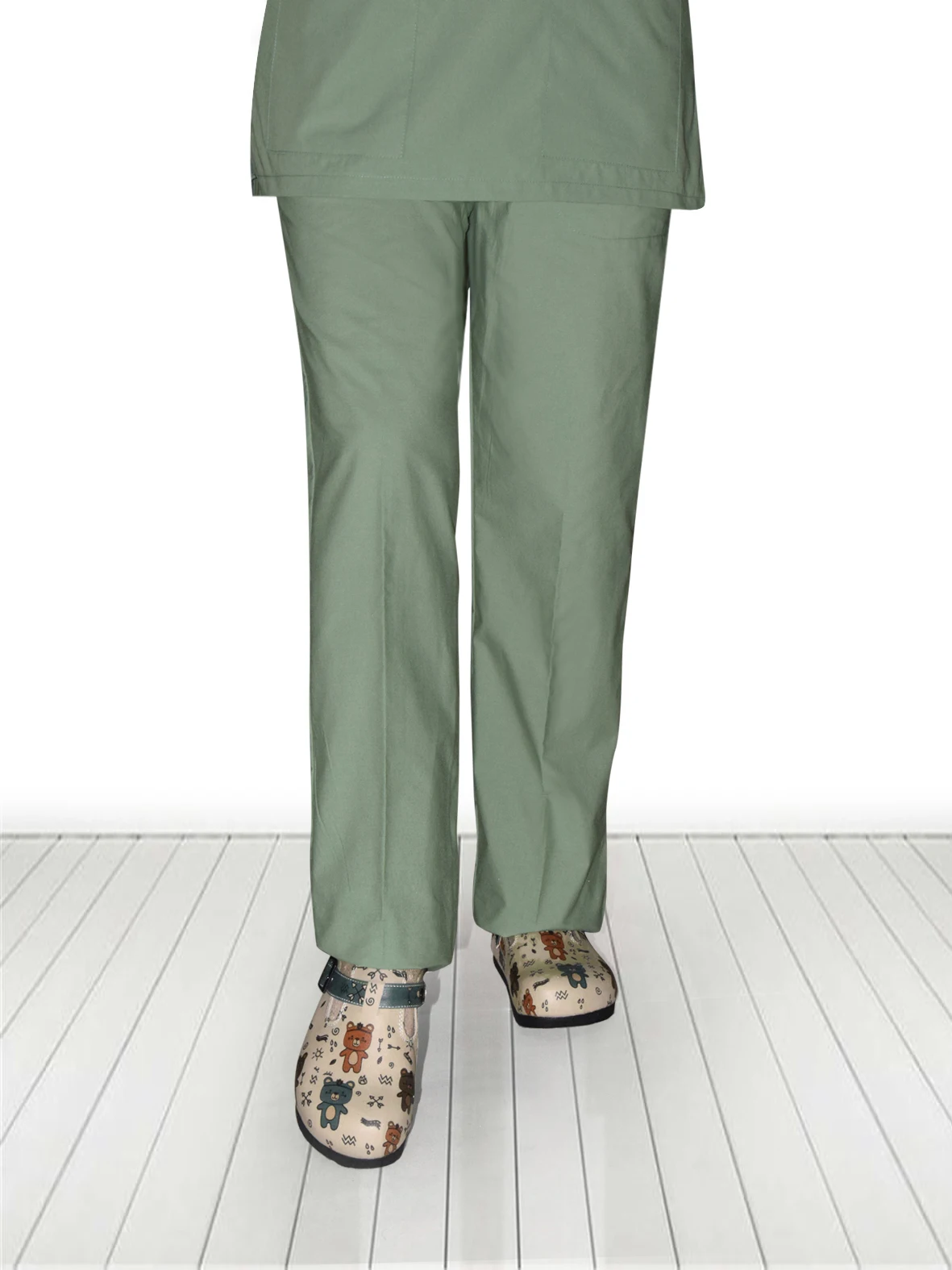 

Water Green Moss Color Bottom Pants Terry cotton Cotton Polyester Standard Unisex Pattern Men Women Work Hospital pants
