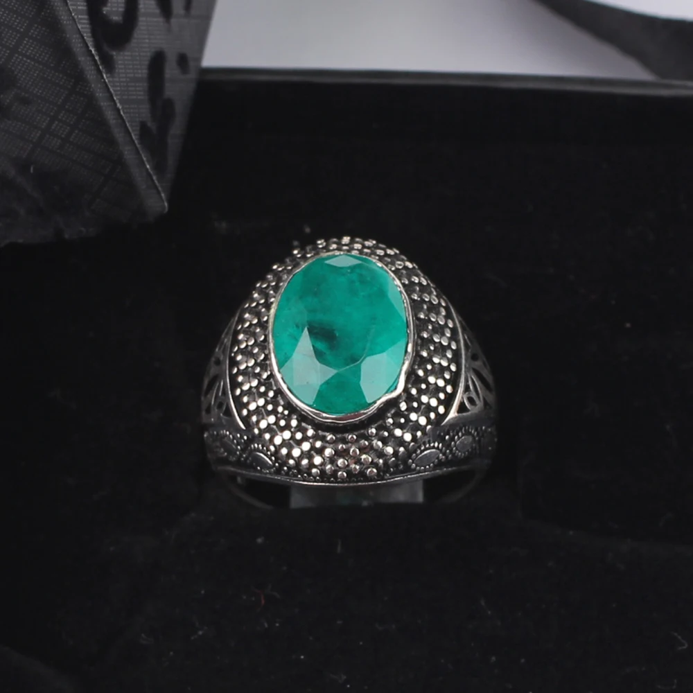 

Handmade Mens Silver Green Paraiba Tourmaline Ring, Man 925 Silver Ring, Silver Handmade Oval Paraiba Ring