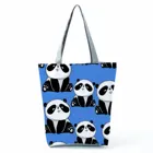 Вместительные эко-сумки с рисунком панды, многоразовая женская сумка для покупок, милая мультяшная графическая дорожная пляжная сумка, синяя сумка-тоут с индивидуальным рисунком