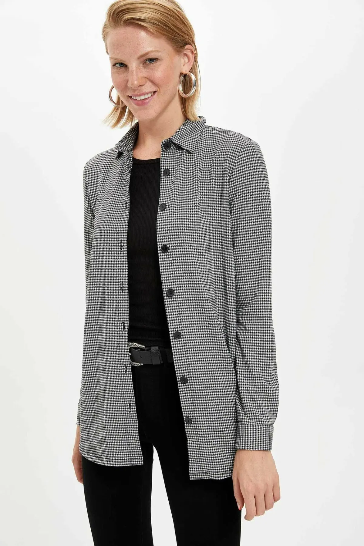 DeFacto женские классические белые черные рубашки-туники с сеткой повседневные