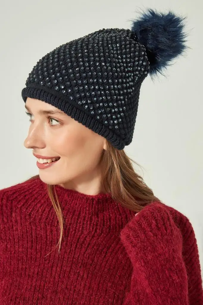 12718 фианит помпон темно-синий берет | Аксессуары для одежды