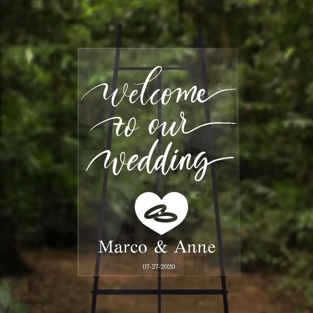 Добро пожаловать в нашу свадебную вывеску свадебное кольцо стеклянная наклейка