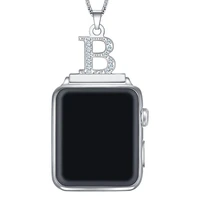 2in1 zircon alphabet letter b necklace pendant watch connector adapter chain for apple watch series free nickel