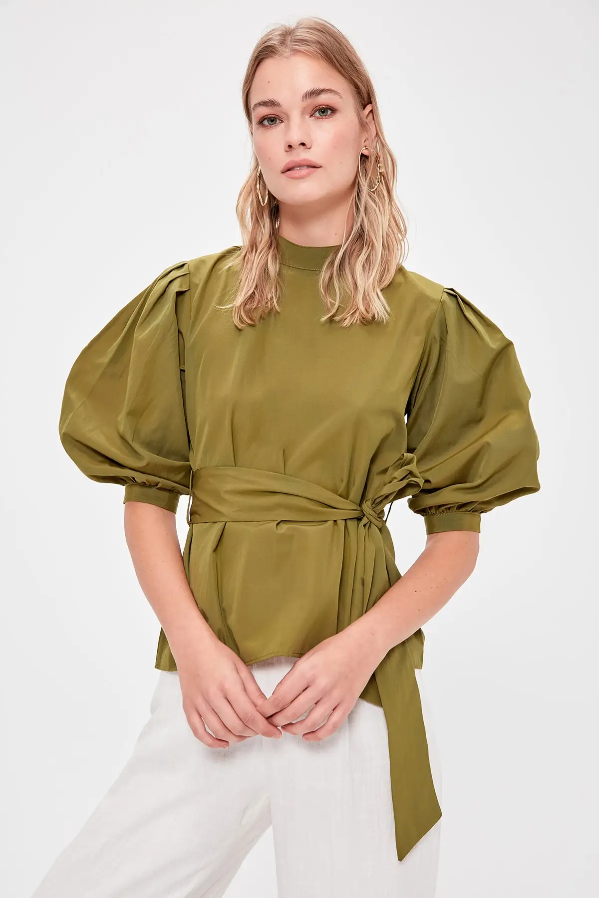 Trendyol зеленая шнуровка подробная Bluz TWOAW20BZ0703| |