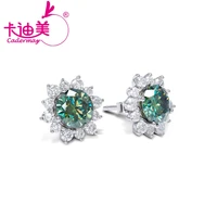 cadermay earring studs for women s925 sterling silver round cut sunflower shape moissanite jewelry wedding gift wholesale price