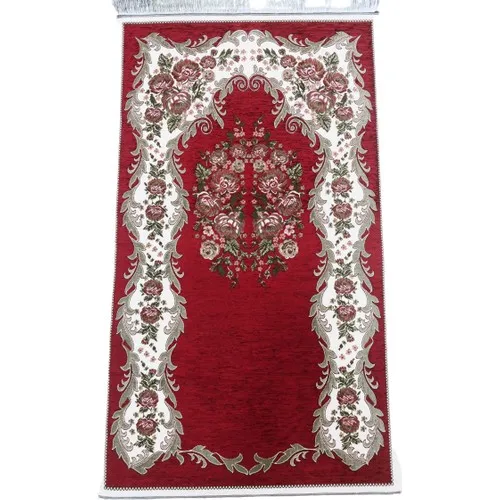 GREAT GIFT Rose Patterned Chenille Prayer Rug-Red MUSLIM PRAYER COVER EASY TO USE    FREE SHİPPİNG