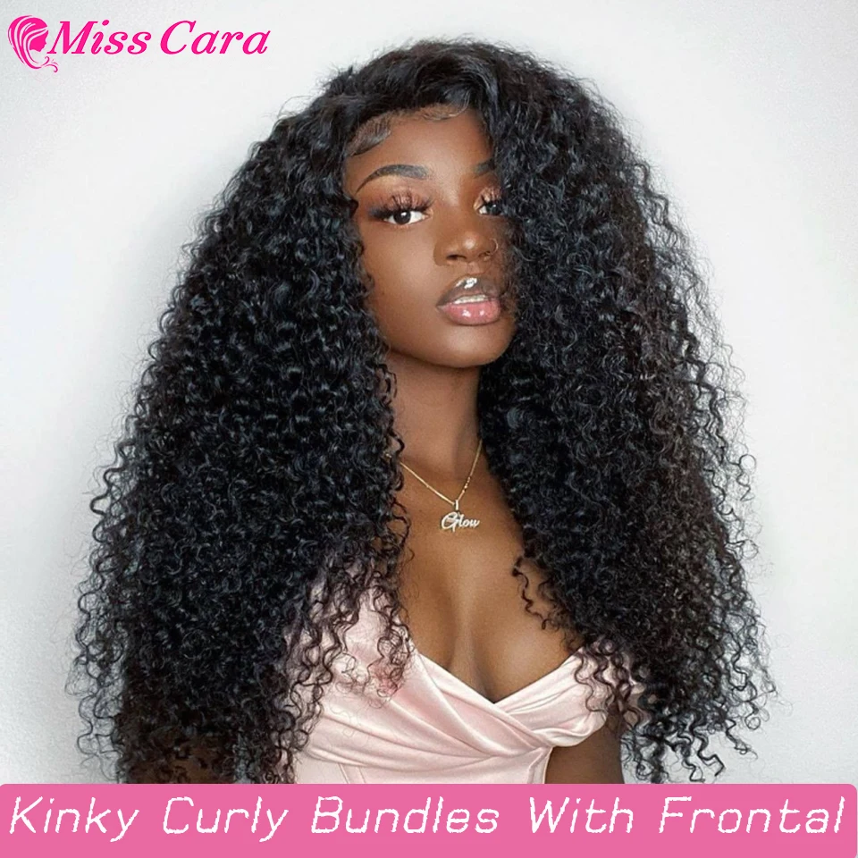 Бразильские кудрявые пучки с фронтальной 100% Реми человеческие волосы пучок