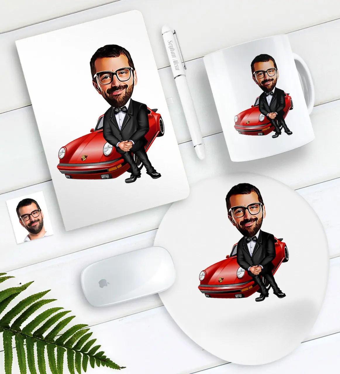 

Персонализированные Mr Boss Caricature ручка для записной книжки кружка коврик для мыши набор