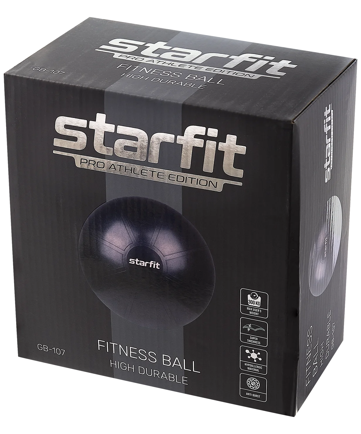 Фитбол высокой плотности STARFIT Pro GB-107 65 см 1200 гр антивзрыв черный | Спорт и