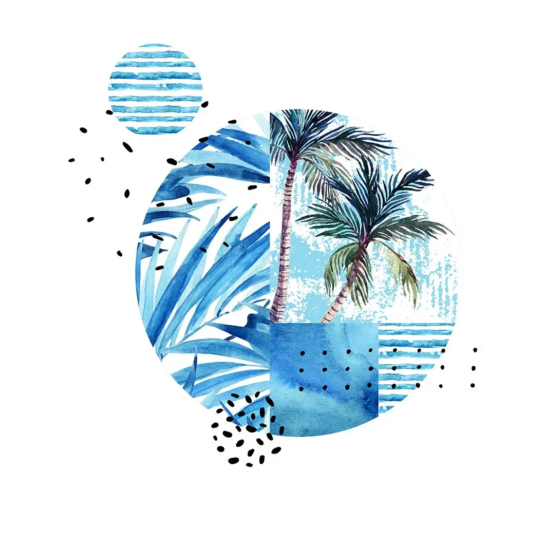 Занавеска для душа тропические пальмы листья море и геометрические формы