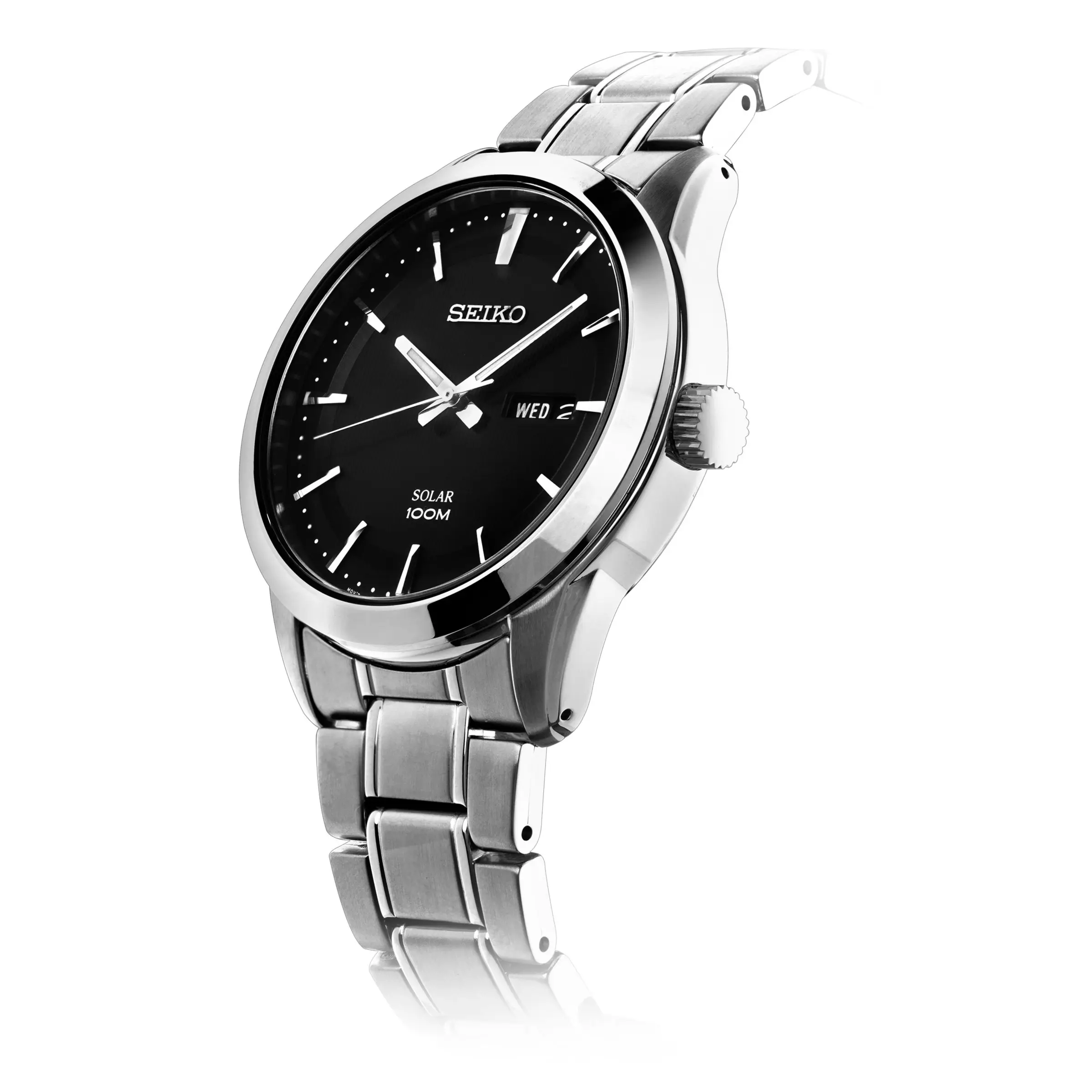 Мужские водонепроницаемые часы Seiko SNE363P1 черный циферблат 43 мм стальной ремешок 100